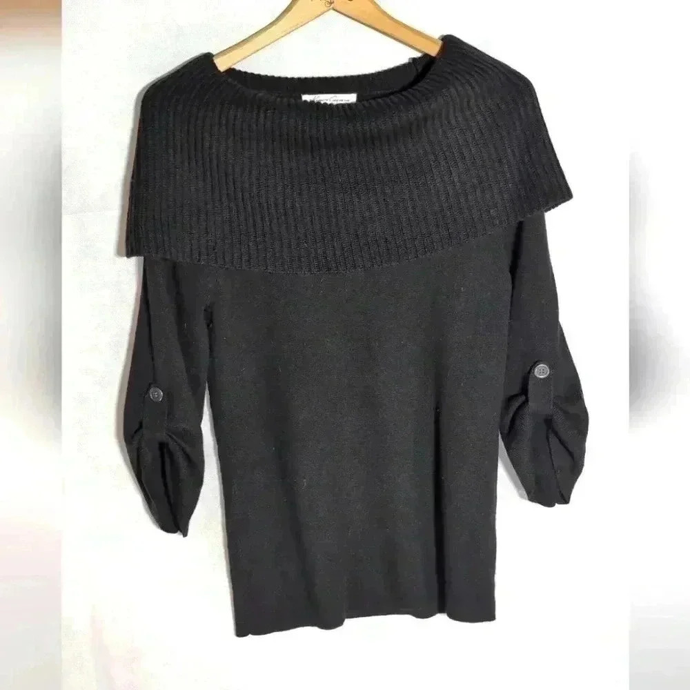 Kenneth Cole cowl collar sweater Black XS wool blend